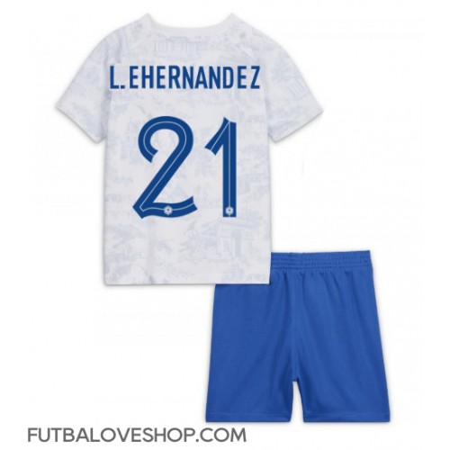 Dres Francúzsko Lucas Hernandez #21 Preč pre deti MS 2022 Krátky Rukáv (+ trenírky)
